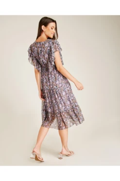 Dusty Pink Frilled Panel Floral Midi Dress -Yumi Clothing Shop 02RXokYP 12053