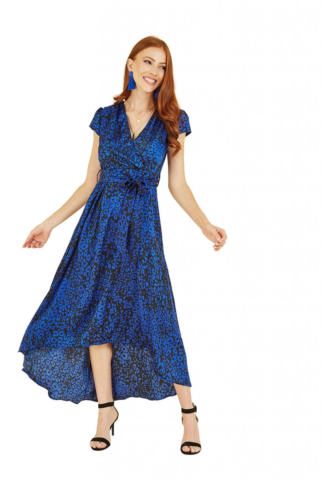 Mela London Blue Animal Print Dip Hem Midi Wrap Dress 5 Mela London Blue Animal Print Dip Hem Midi Wrap Dress - Image 5