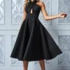 Goddiva Crossover Keyhole Midi Dress - Black
