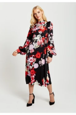 Liquorish Rose Print Midi Wrap Dress With Open Back Detail -Yumi Clothing Shop 06HqFwoh 13005