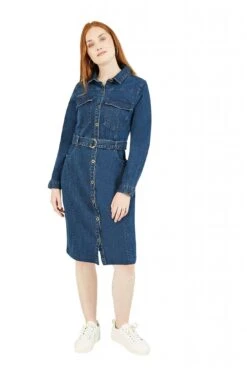Yumi Denim Stretch Fitted Shirt Dress