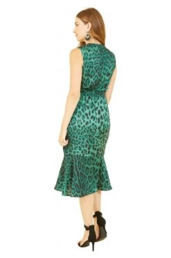 Mela London Green Animal Print Satin Wrap Midi Dress -Yumi Clothing Shop 0Cq7F0Xt 14763