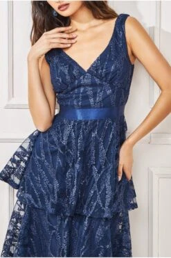 Goddiva Embroidered Mesh Tiered Midi Dress - Navy -Yumi Clothing Shop 0IlMie67 15227