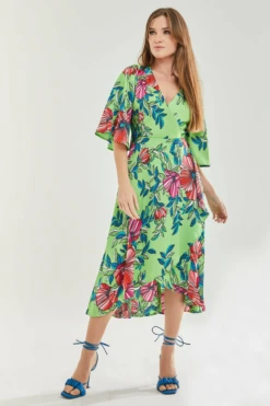 Liquorish Green Floral Midi Wrap Dress -Yumi Clothing Shop 0a3t4VbQ 8886