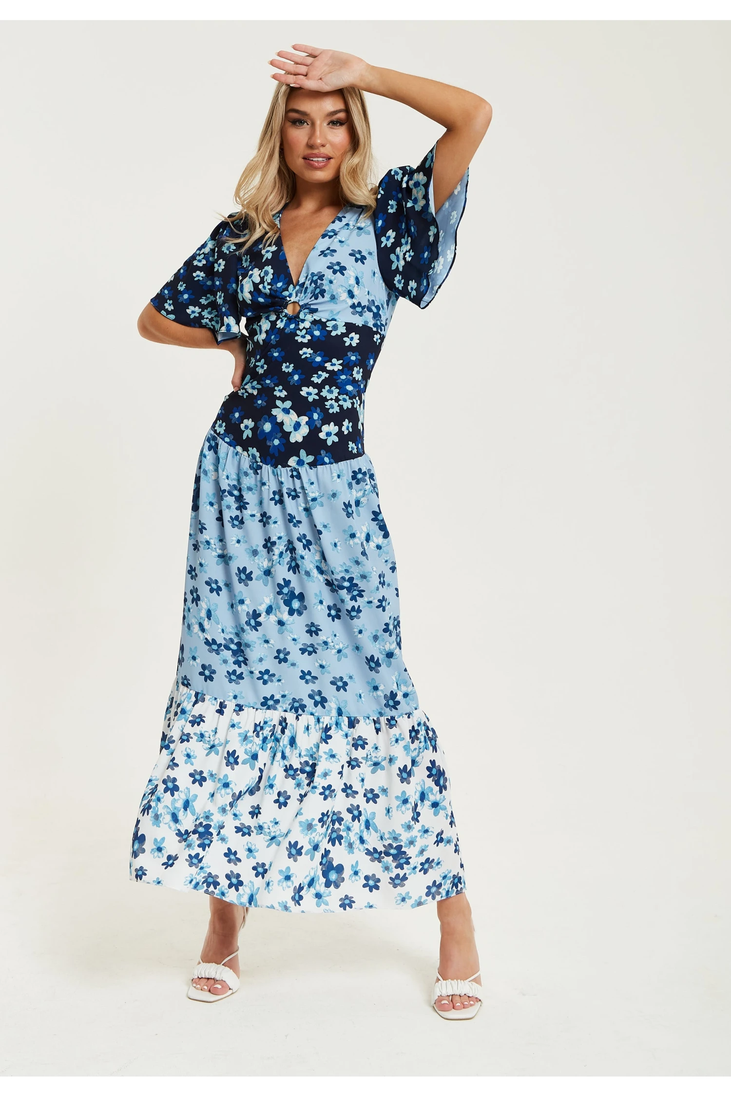 Liquorish Floral Print Midi Dress In Blue Navy And White 3 Liquorish Floral Print Midi Dress In Blue Navy And White - Image 3