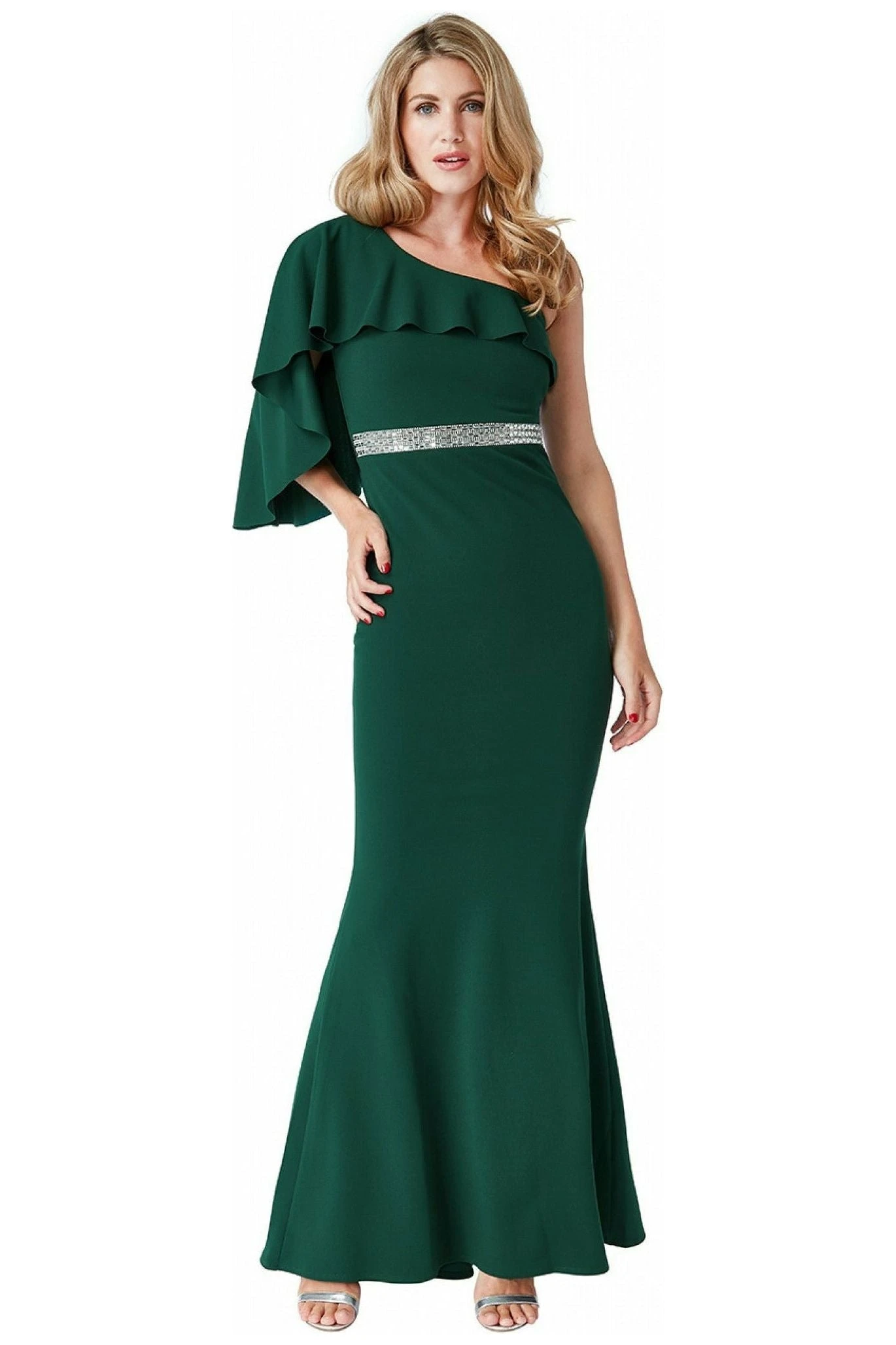 Goddiva Off The Shoulder Flair Maxi Dress - Emerald 1 Goddiva Off The Shoulder Flair Maxi Dress - Emerald