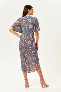 Liquorish Divine Grace Midi Wrap Dress Floral Leopard Print -Yumi Clothing Shop 1015hzGv 8697