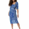 Liquorish Marble Print Jersey Midi Dress With Cutout Details
