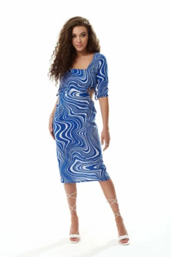 Liquorish Marble Print Jersey Midi Dress With Cutout Details