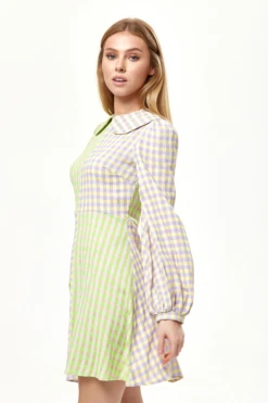Liquorish Green Check Mini Dress With Collar -Yumi Clothing Shop 15bXcIA3 15401