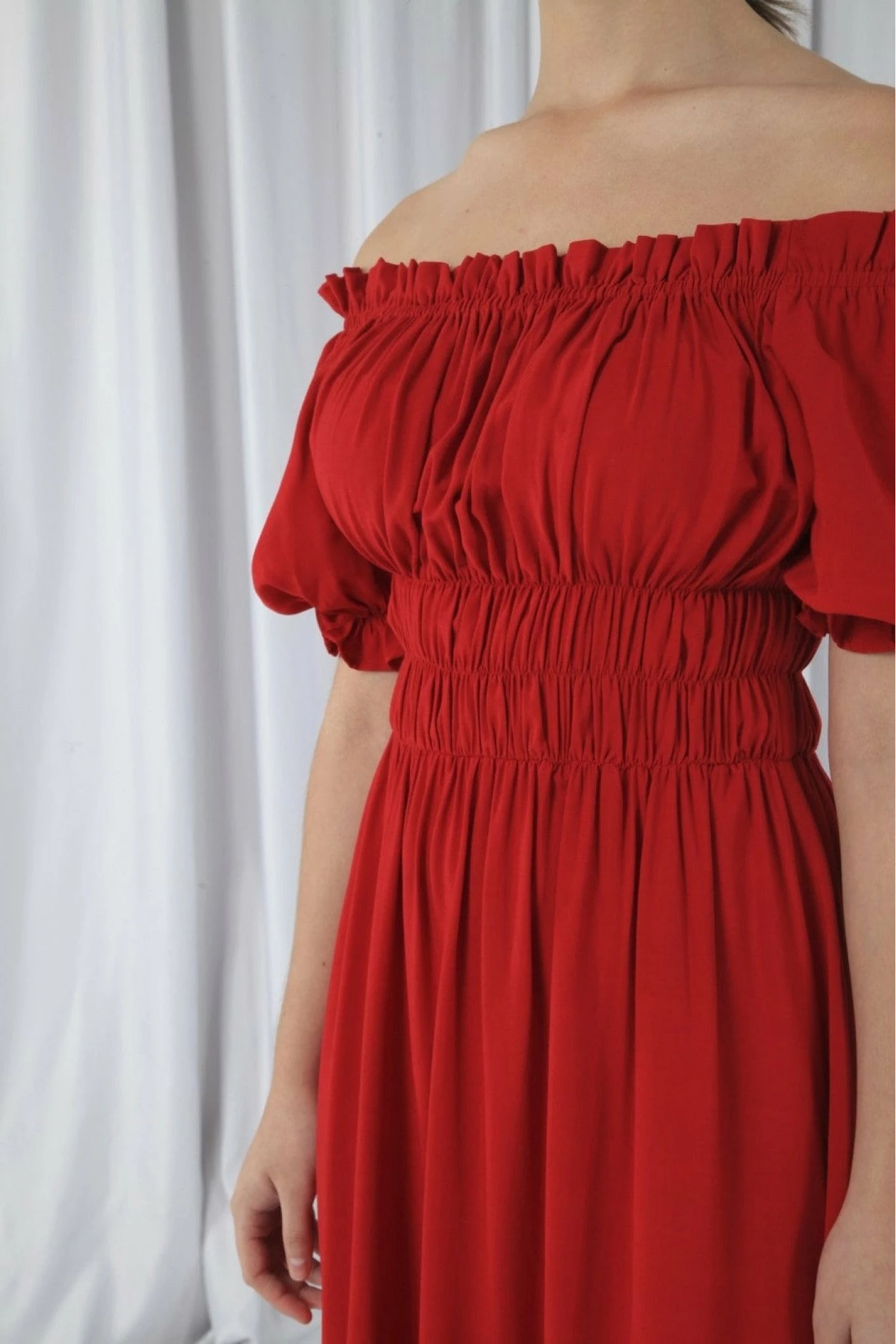 Double Second Red Bardot Midi Dress 5 Double Second Red Bardot Midi Dress - Image 5