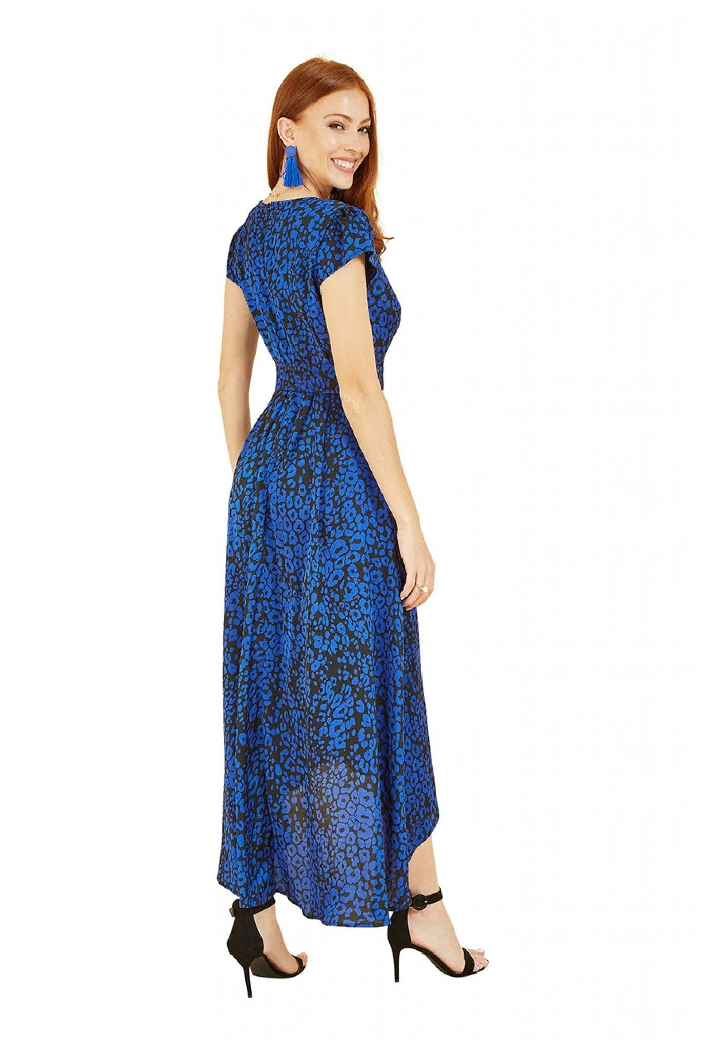 Mela London Blue Animal Print Dip Hem Midi Wrap Dress 2 Mela London Blue Animal Print Dip Hem Midi Wrap Dress - Image 2