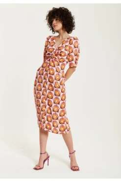 Liquorish Orange Floral Knot Front Midi Dress -Yumi Clothing Shop 1UwhkWPk 15635