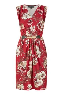 Mela London Red Floral Jersey Pocket Dress With Gold Bar Det -Yumi Clothing Shop 1WY2HbUo 14776