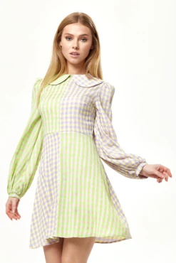 Liquorish Green Check Mini Dress With Collar