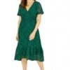 Yumi Green Lace Skater Midi Dress With Ruffle Hem