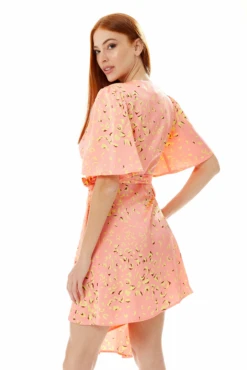 Liquorish Mini Abstract Animal Print Wrap Dress In Peach -Yumi Clothing Shop 1uJOwOwm 10793