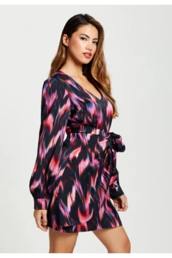 Liquorish Abstract Ikat Print Mini Wrap Dress In Black -Yumi Clothing Shop 1vcmcl67 14859