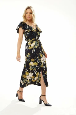 Liquorish Belted Midi Dress Off Shoulder Sleeve In Navy -Yumi Clothing Shop 246l7D29 8874