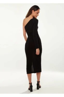 Liquorish Asymmetric Midi Dress In Black -Yumi Clothing Shop 24KBrnSN 8359