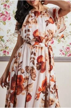 Goddiva Wrap Back Flutter Sleeve Maxi Dress - Beige -Yumi Clothing Shop 29AHTTbL 9840