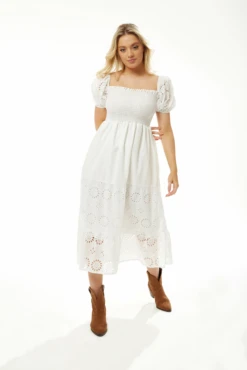 Liquorish Broderie Midi Summer Dress In White