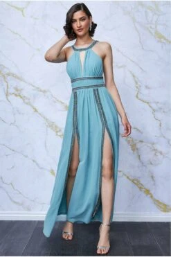 Danaya Double Spilt Grecian Maxi Dress - Duckegg