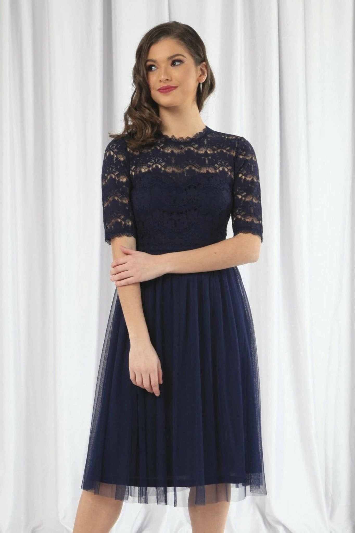 Double Second Navy Lace Dress With Tulle Skirt 3 Double Second Navy Lace Dress With Tulle Skirt - Image 3