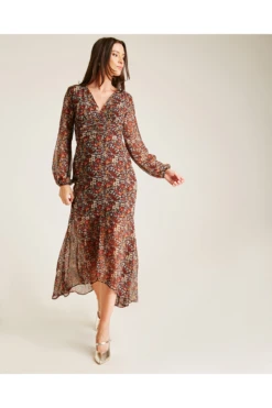 Dusty Pink Cut Out Back Floral Midi Dress | Chocolate