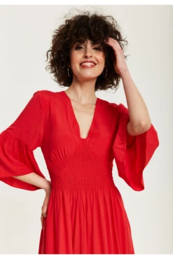 Liquorish Red Maxi Dress With Frill Sleeves -Yumi Clothing Shop 2rarQEyY 15667