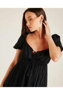 Dusty Pink Stitched Square Neck Midi Dress | Black -Yumi Clothing Shop 32IKTTgA 12030