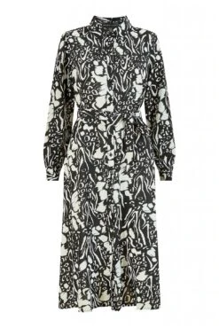 Mela London Black Animal Print Long Sleeve Midi Shirt Dress -Yumi Clothing Shop 33YQgzpc 14773