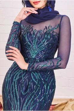 Goddiva Modesty Sequin Flame Maxi Dress - Navy -Yumi Clothing Shop 3AbF8aP8 15351