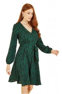 Mela London Green Zebra Belted Midi Dress -Yumi Clothing Shop 3EbUQDLy 13676