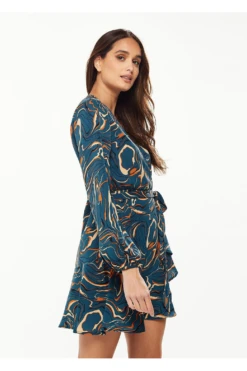 Liquorish Scribble Print Mini Wrap Dress With Long Sleeves -Yumi Clothing Shop 3G0aG9TD 13865