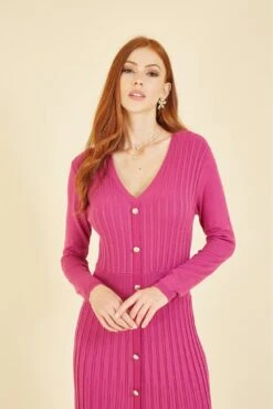 Yumi Pink Knitted Button Down Shirt Dress -Yumi Clothing Shop 45R9IdJ8 13234