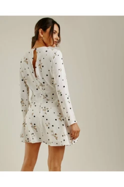 Dusty Pink Printed Polka Dot Swing Dress | White -Yumi Clothing Shop 4L7y4rsD 11566