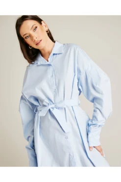 Dusty Pink Tie Up Mini Shirt Dress | Sky Blue -Yumi Clothing Shop 4LogZi9a 12044