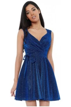 Goddiva Cross Over Sleeveless Midi Skater Dress - Royalblue