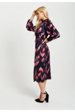 Liquorish Abstract Feather Print Midi Lace Up Dress -Yumi Clothing Shop 4erzw50T 13087