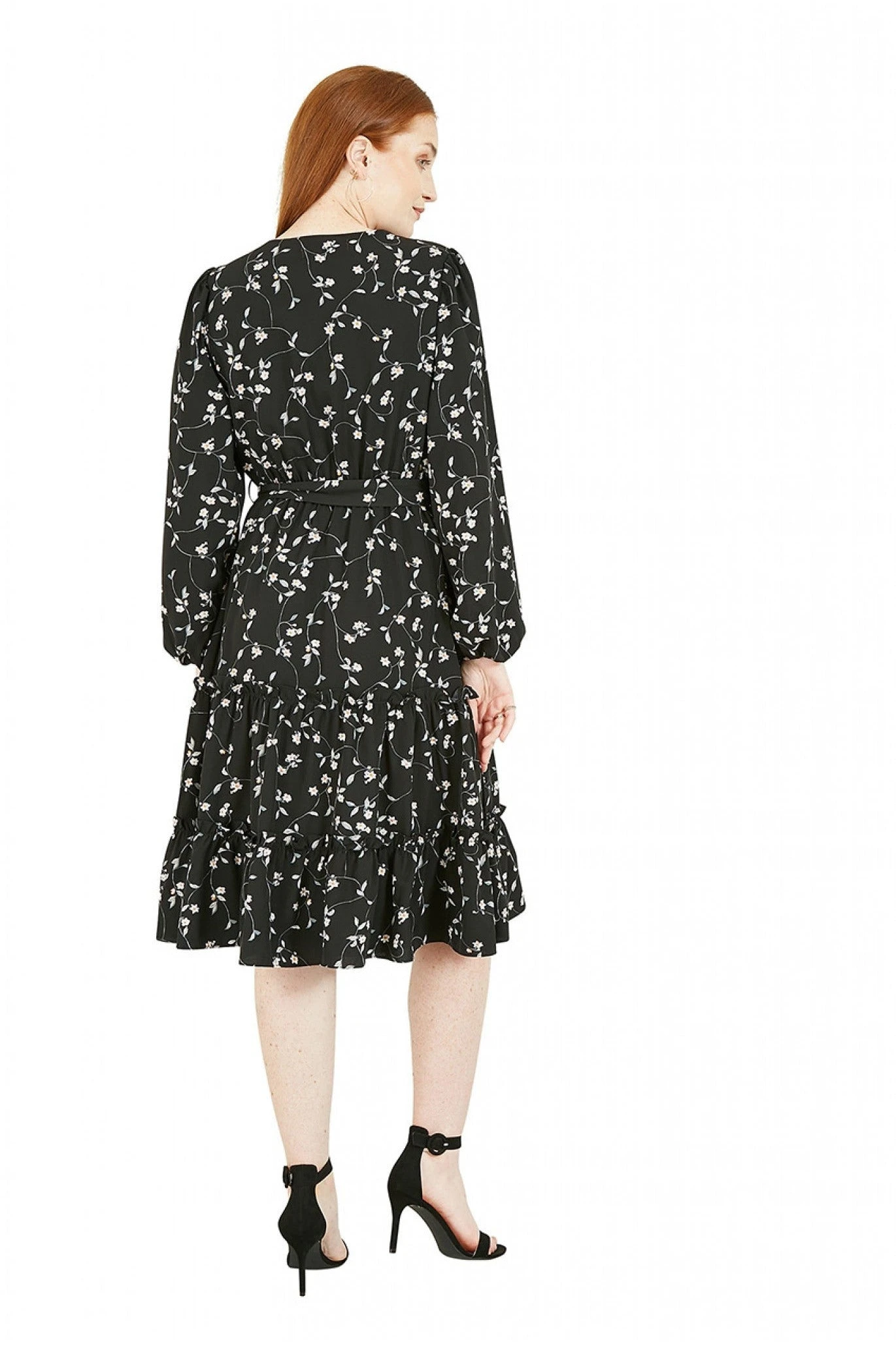Mela London Black Floral Wrap Dress With Frill Hem 3 Mela London Black Floral Wrap Dress With Frill Hem - Image 3