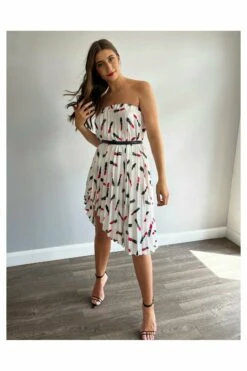 Yan Neo London Demi Lipstick Print Pleated Asymmetric Dress -Yumi Clothing Shop 4rSqoPoR 11455