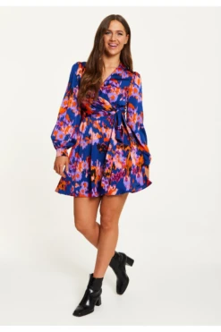 Liquorish Abstract Print Mini Wrap Dress -Yumi Clothing Shop 4xzHD7Wq 14960