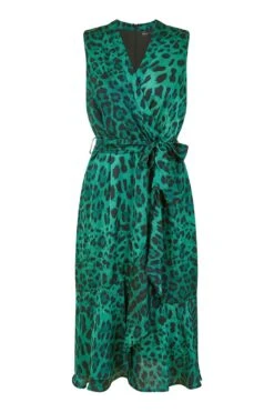 Mela London Green Animal Print Satin Wrap Midi Dress -Yumi Clothing Shop 51KlPq8U 14763