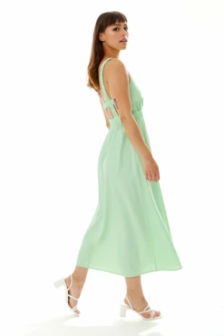 Liquorish Green Midi Dress With Open Back Elasticated Waist -Yumi Clothing Shop 55Y7HNpp 10799