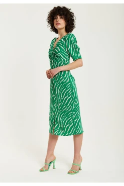 Liquorish Green Zebra Print Knot Front Midi Dress -Yumi Clothing Shop 5AD95Wuz 15645