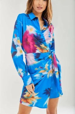 Liquorish Blue Floral Satin Mini Wrap Dress -Yumi Clothing Shop 5B6wydd6 8711
