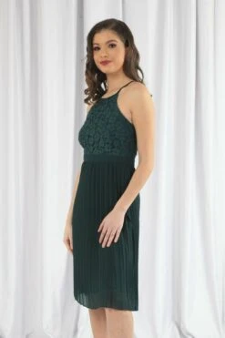 Double Second Green Halter Neck Pleated Lace Dress -Yumi Clothing Shop 5KTGRblu 11914