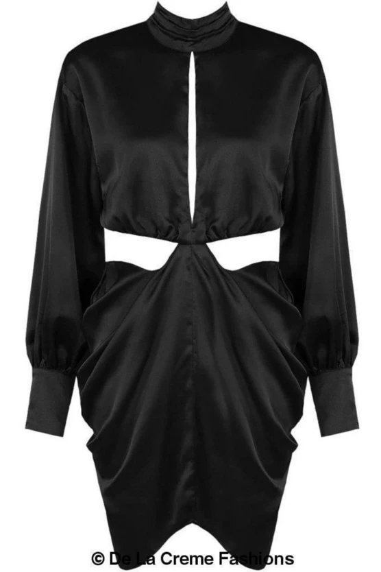 De La Creme Fashions Pleated High Neck Cut Out Mini Dress 4 De La Creme Fashions Pleated High Neck Cut Out Mini Dress - Image 4