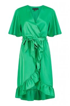 Mela London Green Satin Wrap Dress -Yumi Clothing Shop 5S8qDfEk 13505
